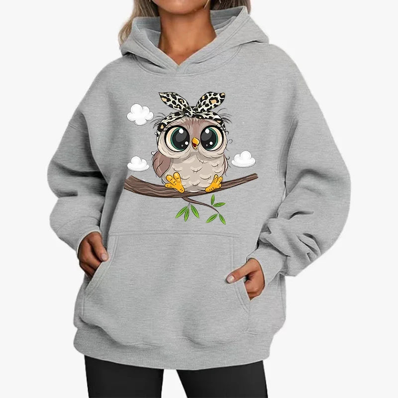 2025New Cute Owl Design Women Hoodies American Style Casual Hoody Autumn Hip Hop Hoodie Casual Fleece Clothing Female Sweatshirt