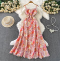 Frenchic Vintage Maxi Dresses for Women Lace Floral Printed Spaghetti Strap Female Vestidos Summer Elegant Dress Dropshipping