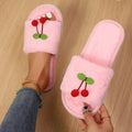 Cute Strawberry Furry Fur Slippers Women Winter 2026 Soft Fluffy Plush Home Indoor Slides Woman Comfort Soft Sole Warm Shoes 45