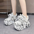 Spring New hick Sole Casual Dad Shoes Breathable Leather Chunky Sneakers Lace-up 10CM High Platform Sports Shoes Zapatos Mujer