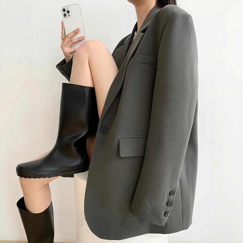 Gray Blazer Woman Black Jacket Outerwears Solid Over Clothes Coats for Women Dress Loose Long Korean Reviews Many Outdoor New In