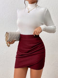 European and American Spring, Summer and Autumn Solid Color Casual Pleated Skirt