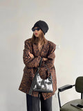 Fashion Leopard Print Suit Blazer Coats Women Harajuku Retro Jacket Female Long Sleeve Tops Autumn Streetwear Loose Outerwear