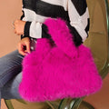 Women's Korean Style Fluffy Square Bag Cute Faux Fur Tote Bag Autumn Winter Underarm Shoulder Handbag Versatile Purse