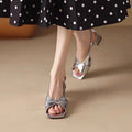 Female Shoes 2025 Solid Brand One-word Buckle Women' Square Toe Sandals Summer Open Toe Chunky Heels Dress Sandals