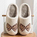 Women's Bow Slippers Warm Pattern Winter Indoor Soft Sole Home Cute Classic Embroidered Comfy casual Fuzzy Bedroom Girls Shoes