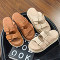 Summer Platform Women Men Slippers Genuine Cow Leather Beach Womens Buckle Chunky Sandals Vacation Slides for Ladies Footwear