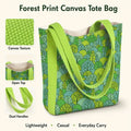 Cartoon Fan Shaped Floral Fragments Canvas Bag Reusable Large Capacity Shoulder Bag Lightweight Wide Handles Lunch Bag Shopping