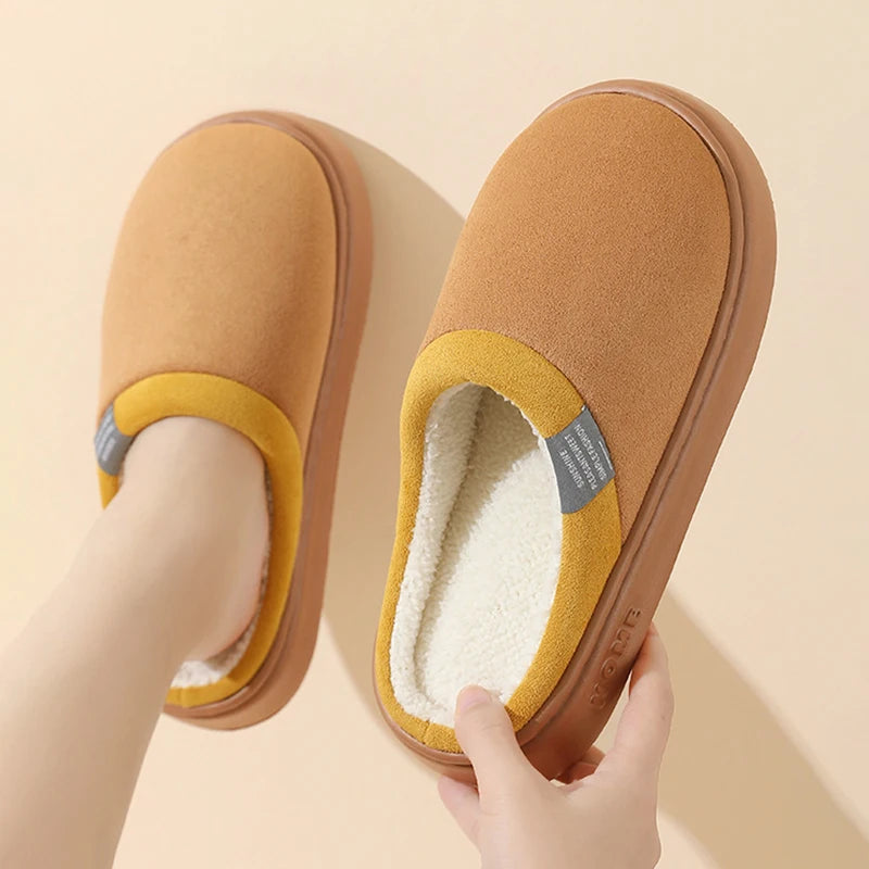 Cotton Mules Slippers for Women Home Winter Plush Casual Platform Shoes Ladies Thick Sole Warm Fuzzy Fur Slides Unisex Soft Warm