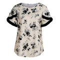 Women Round Neck Ruffle Sleeve Floral Print Chiffon Loose Top Boho Blouse Spring Vacay Beach Lightweight Breathable Top