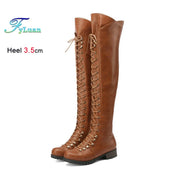 Black Large Size Long Boots Fashion Cross Tied Side Zipper Over The Knee Boots Autumn Winter Women's Shoes Sexy Thigh Boots CD