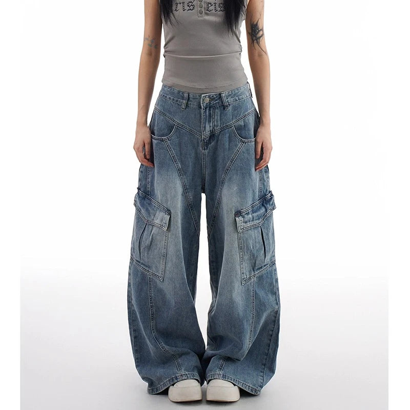 Korean Retro Lady High Waist Jeans Female New Streetwear Baggy Denim Trousers Women Comfortable Straight Leg Pants