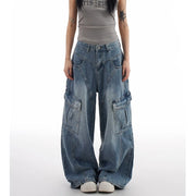 Korean Retro Lady High Waist Jeans Female New Streetwear Baggy Denim Trousers Women Comfortable Straight Leg Pants