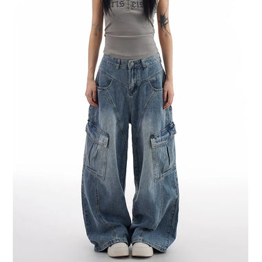 Korean Retro Lady High Waist Jeans Female New Streetwear Baggy Denim Trousers Women Comfortable Straight Leg Pants