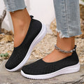Women Breathable Knit Slip On Loafers Lightweight Soft Sole Elderly Mom Walking Shoes Summer Hollow Mesh Comfort Casual Flats