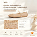 Women Shoes Women Nude Mesh Rhinestone Mary Jane Flats Summer Hollow Breathable Buckle Strap Casual Ballet Flat Shoes