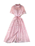 French Romantic Style Dress Women Lace Dress Lapel  Floral Embroidery Long Dresses