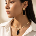 Elegant Black/Red Oval Charm Jewelry Set Snake Chain Necklace Drop Earrings Fashion Gift For Women Birthday Holiday Present