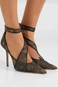 Women Pumps 2026 New Black Lace Strap High Heels Fashion Women's Shoes Pointed Toe Stiletto Luxury Noble Banquet Party Shoes
