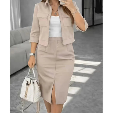 Women's Skirt Women's New Autumn Fashion Zipper Suit Skirt Set 2 Piece Set High Waist Slim Fit Slit Bodycon Skirt Elegant Female Office Suit