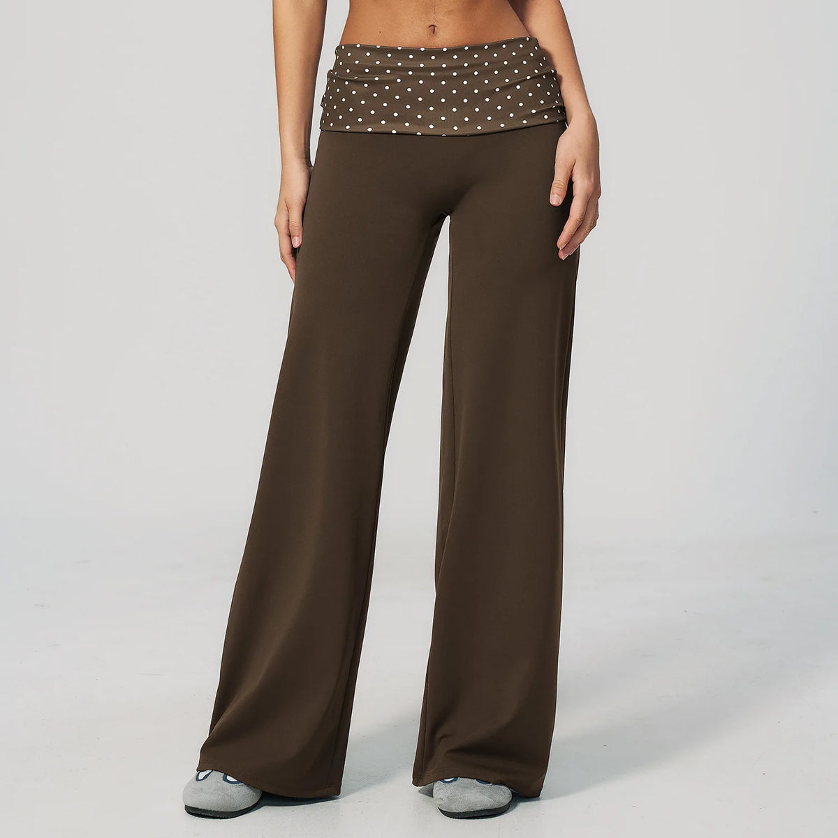 Women Yoga Pants Striped Flare Fashion Polka Dot And Striped Wide Leg Pants For Women Fold Over Waist Bell-bottoms Flare Yoga Pants Push Up Workout Leggings