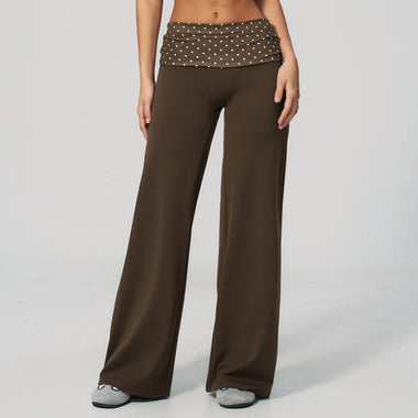 Women Yoga Pants Striped Flare Fashion Polka Dot And Striped Wide Leg Pants For Women Fold Over Waist Bell-bottoms Flare Yoga Pants Push Up Workout Leggings