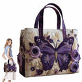 Butterfly Patterns Women Quilted Tote Bag Vintage Lightweight Canvas Shoulder Bag 3D Printed Patterns Large Capacity