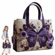 Butterfly Patterns Women Quilted Tote Bag Vintage Lightweight Canvas Shoulder Bag 3D Printed Patterns Large Capacity
