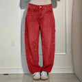 Casual High Waist Jeans Straight Leg Elegant Commuter with Lightweight Rhinestone Embellishment Full Length Spring Women Jeans