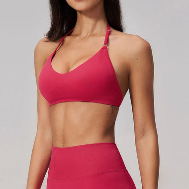 Women's Seamless Yoga Halter Bra Sports Crop Top High Support Open Back Bra Gym Push-up Sports Underwear Shockproof Workout Top
