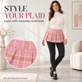 Women's Plaid Pleated Mini Skirt with Elastic Waistband One Size 22 cm Short A-Line Polyester Skirt for Cosplay Parties