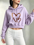Fashion Casual Heart Print Cropped Sweatshirt Crop Top Hoodie Y2k Sweatshirts Gothic Casual Style Clothes Pullover Women