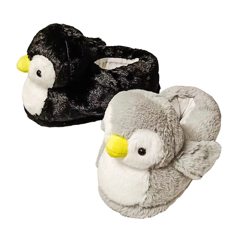 Women Slipper Cute Penguin Winter Women Plush Slipper Heel Cover Shoes Soft Fur Indoor Comfortable Fluffy Shoes Home Cartoon Gift