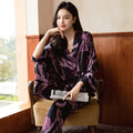 Loose Design Ice Silk Thin Pajamas Long Sleeve Set Women's Print Fashion Pajama Set