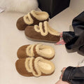 Comfortable Round Head Suede Warm Slippers Anti-slip Casual Plush Slippers Women Thick Bottom Soft Retro Winter Shoes Home