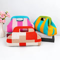 Casual Polyester Knitted Handbag Stripe Pattern Large Capacity Cosmetic Pouch Soft Texture Tote Bag Daily Carry