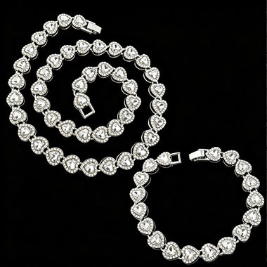 ZAKOL 2pcs Sparkling Luxury Paved Crystal CZ Heart Cuban Link Chain Bracelet Necklace Hip Hop Tennis Chain Jewelry Sets