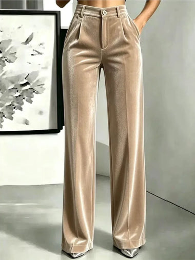 Women High Waist Pants Women High Waist Velvet Wide Leg Pants Autumn Winter Button Zipper Trousers Elegant Solid Color Casual Office Lady Long Pants
