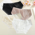 4Pcs Women Ice Silk Lace Seamless Low Rise Panties Solid Color Quick Drying Underpants Cute Bowknot Briefs Female Sexy Lingerie