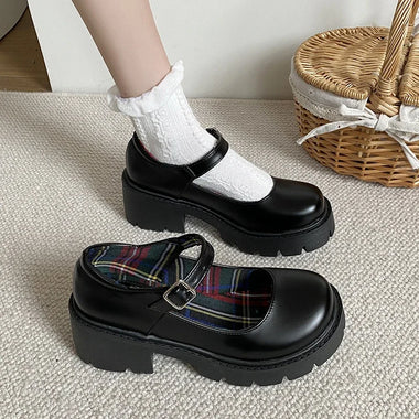 2024 New Heels Mary Jane Women Shoes Simple Lolita Shoes Solid Color Platform Shoes College Medium Heel Women's Single Shoes