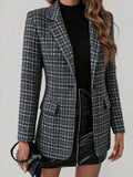 Women's Color-Block Plaid Flat-Lapel Single-Breasted Blazer
