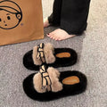 Casual Fluffy Slippers Women House Flats Fashion Winter Bowknot Love Designer Shoes Ladies Home Plush Platform Elegant Footwear