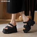 2025 New Women Sandals Women Slippers Black Wedge Platform Open Toe Women Orthopedics Thick Bottom Beach High Heels Slides