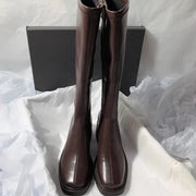 Vintage Thick Heel Women Knee High Boots Fashion Side Zippers Shoes Autumn Winter Ladies Concise Long Botas De Mujer