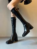 7CM Super High Heels Women Knee Length Boots Autumn Winter Lady Shoes Coarse Heel Casual Tall Boots Fashion Black Knight Boots