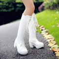 2025 New Arrival Women Knee High Boots No Zip Lace Up Plus Size 48 Leisure Bota Round Toe Block Heels Cosplay Boots