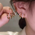 Korean Unique Pearl Crystal Back Double Sided Stud Earrings for Women Jackets Curved Piercing Ear Jewelry Pendientes Gift