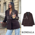 KONDALA Elegant Commute Double-breasted Blazer Women Vintage Brown Buttons Blazer 2026 Spring Summer Trendy Office Lady Blazer