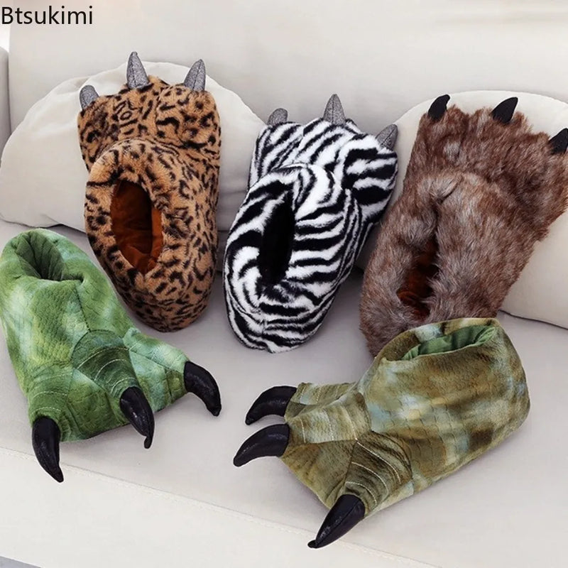 Winter Warm Soft Indoor Floor Slippers Couple Shoe Paw Funny Animal Christmas Monster Claw Plush Home Cotton Shoes for Men Women