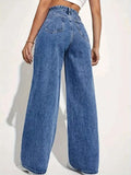 Fashion retro blue jeans women y2k High street baggy straight pants High waisted all-in-one slim pants